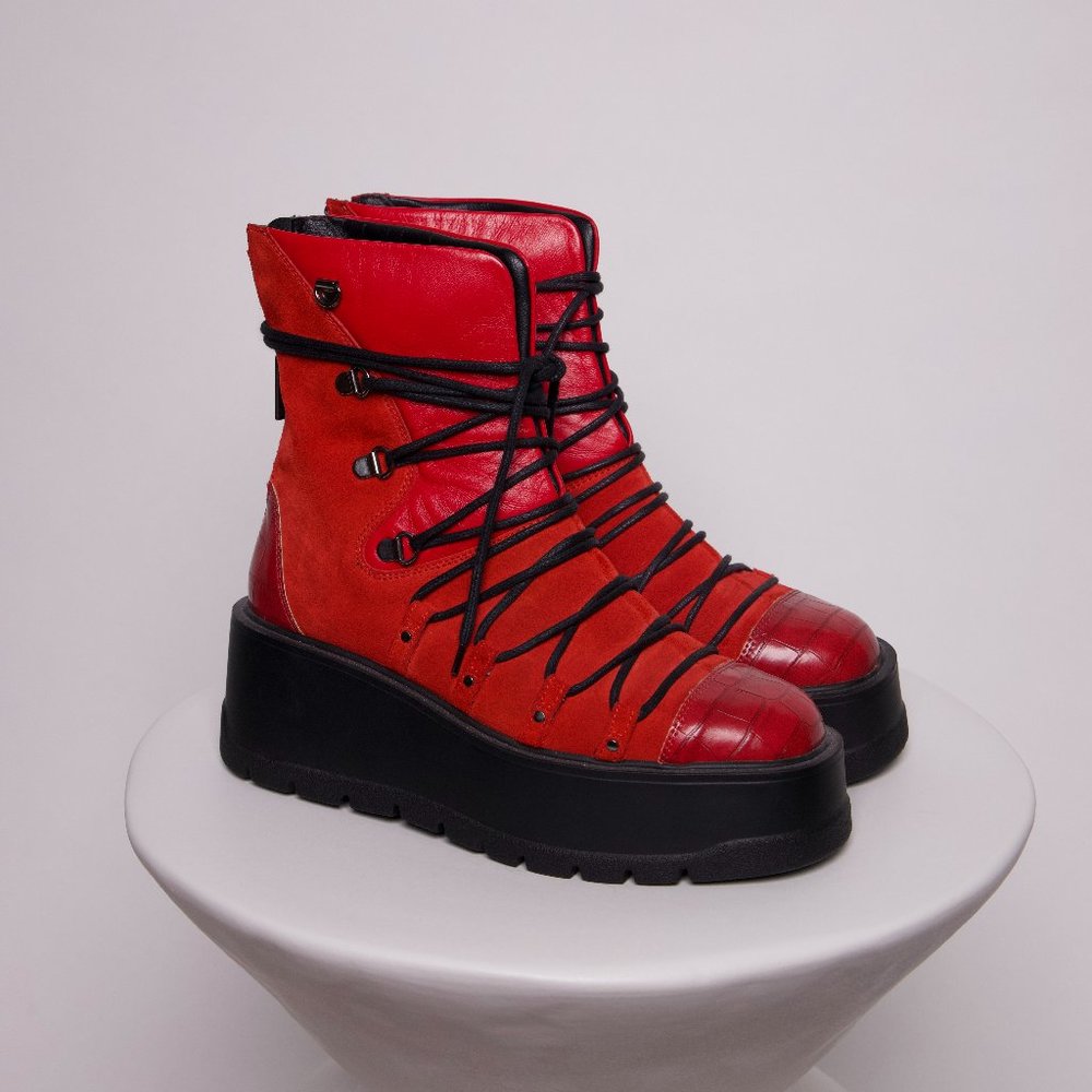 Anthropologie Red Combat Boots